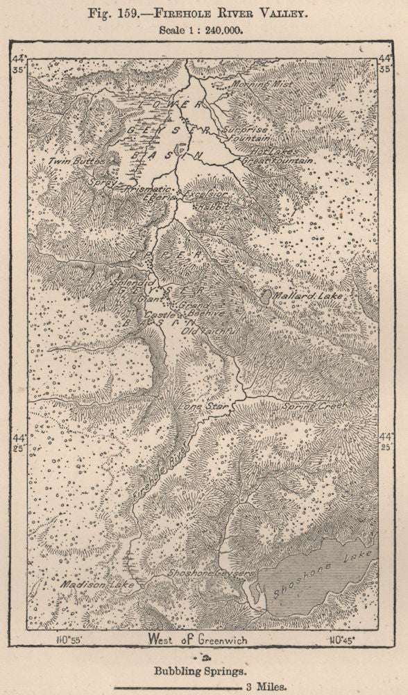 Firehole River Valley. Wyoming 1885 old antique vintage map plan chart